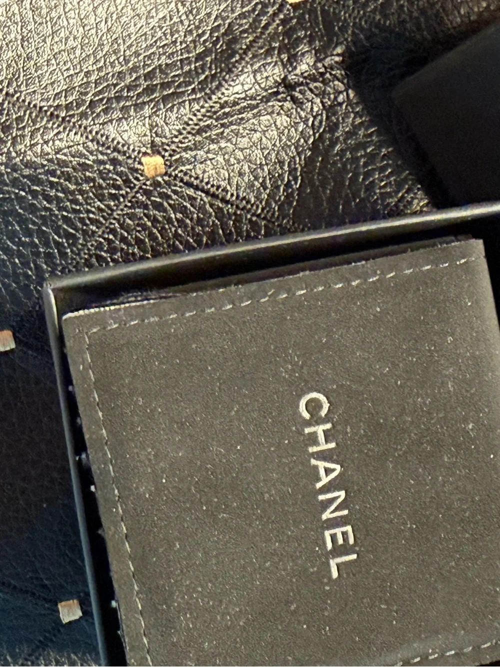CHANEL gun metal gray CC Logo Ring
